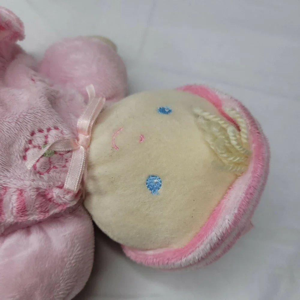 Carter’s Just One Year Pink Flower Blonde Hair Doll Dolly Rattle Lovey Flower